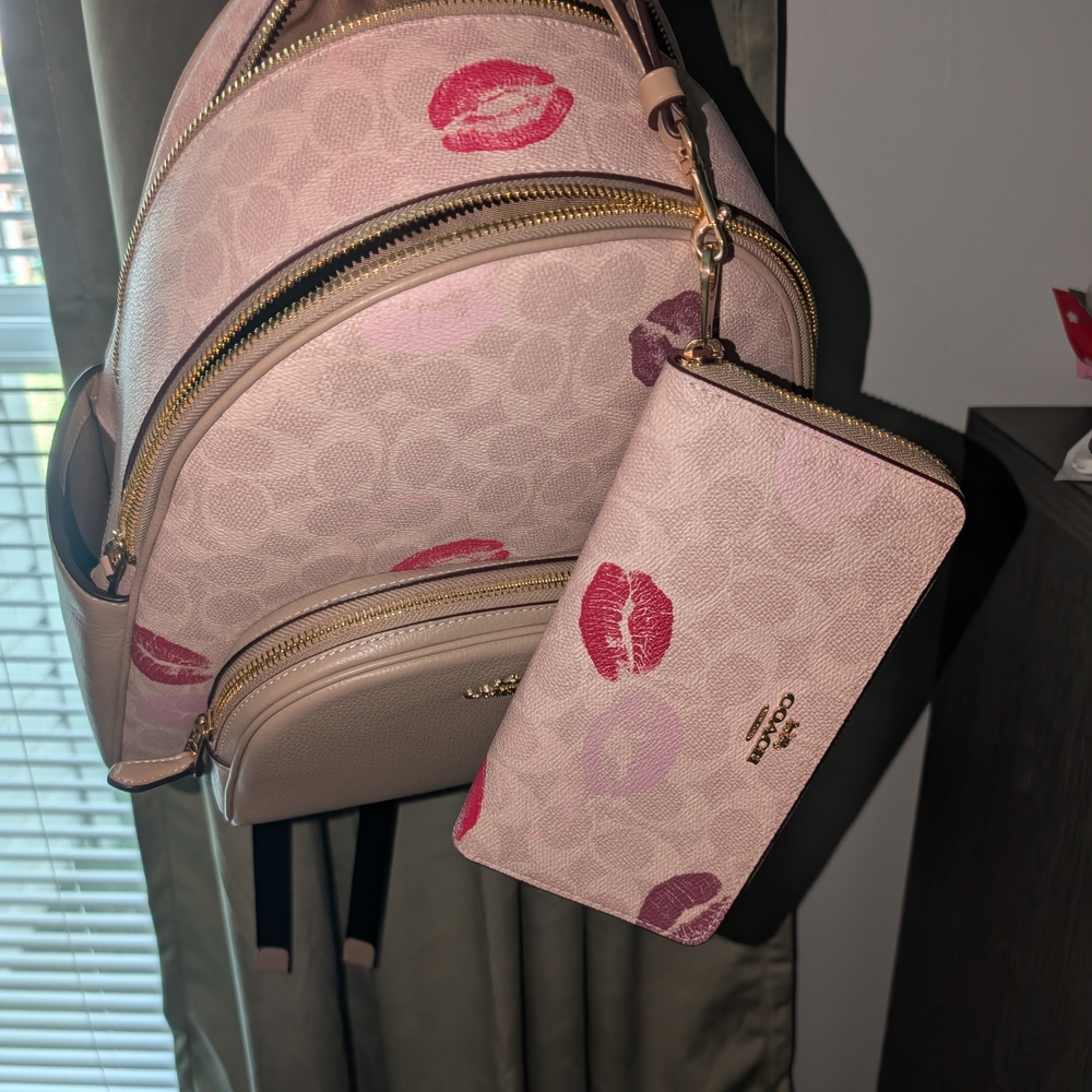 Coach Pink Kiss Print Backpack and Wallet Set